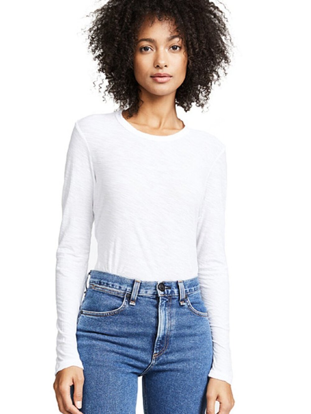 NWT $100 James Perse White Crewneck Cotton Modal Slub Long Sleeve T-Shirt